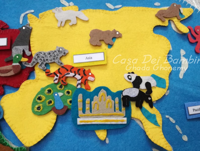 Montessori Continents of the world felt map, Geography Lesson, Educational Toys, Handmade Craft, Felt Activities, Gift For Toddler and kids image 9