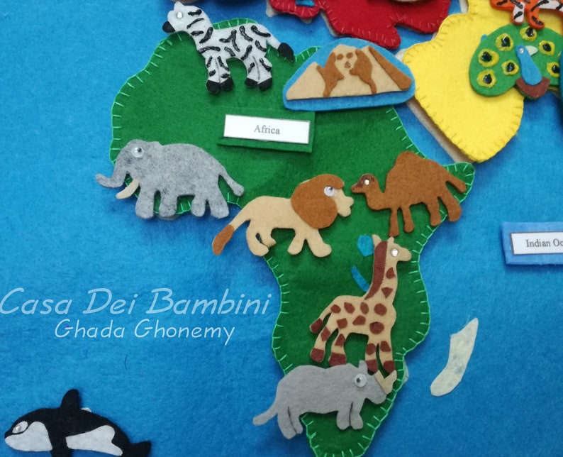 Montessori Continents of the world felt map, Geography Lesson, Educational Toys, Handmade Craft, Felt Activities, Gift For Toddler and kids image 8