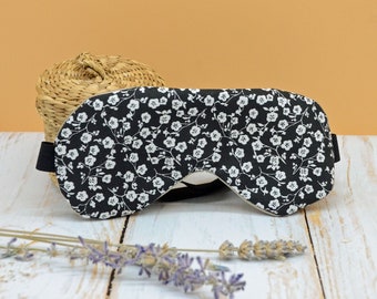 Masque de nuit en soie noir fleuri, cadeau de noël pour elle