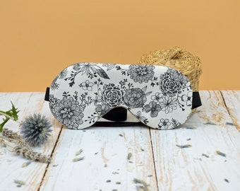 Floral white night mask, sleep mask for travel, blindfold for yoga