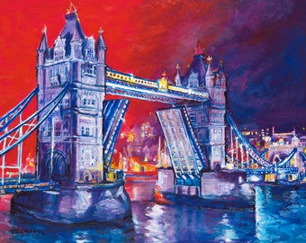 Giclee Print London Tower Bridge red sunset