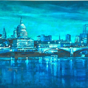 St Pauls Cathedral London Cityscape in Indigo Blue (giclee print)