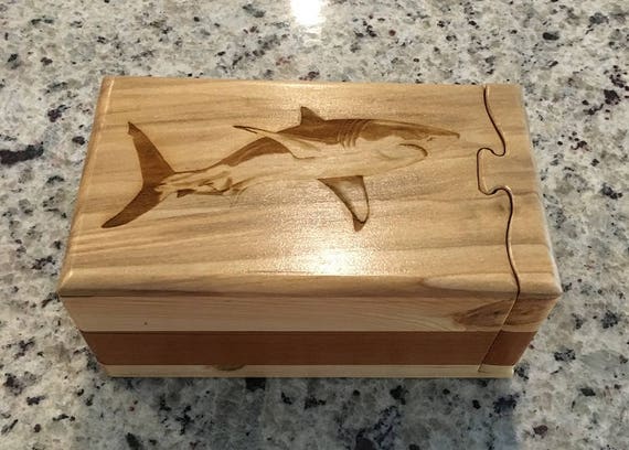 Solid Wood Box Puzzle Box, Shark, Wooden Box, Jewelry Box