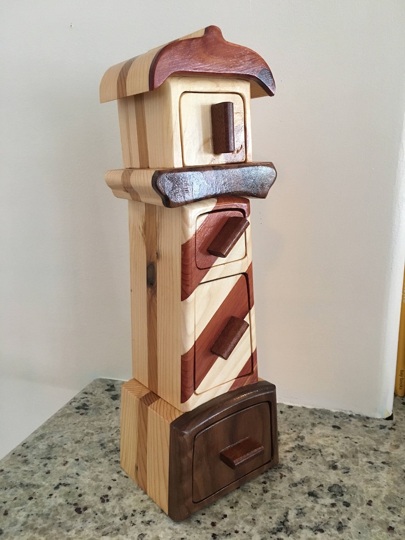 Wooden Box with Drawers Lighthouse Jewelry Box Handcrafted Etsy