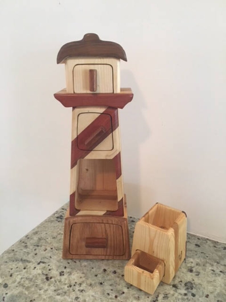 Wooden Box with Drawers Lighthouse Jewelry Box Handcrafted Etsy