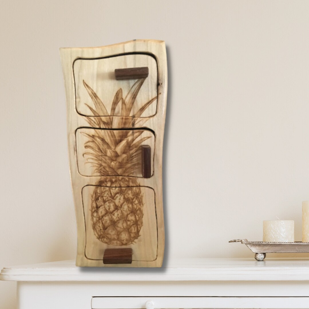 Solid Wood Box W/drawers Pineapple Jewelry Box Handcrafted Etsy