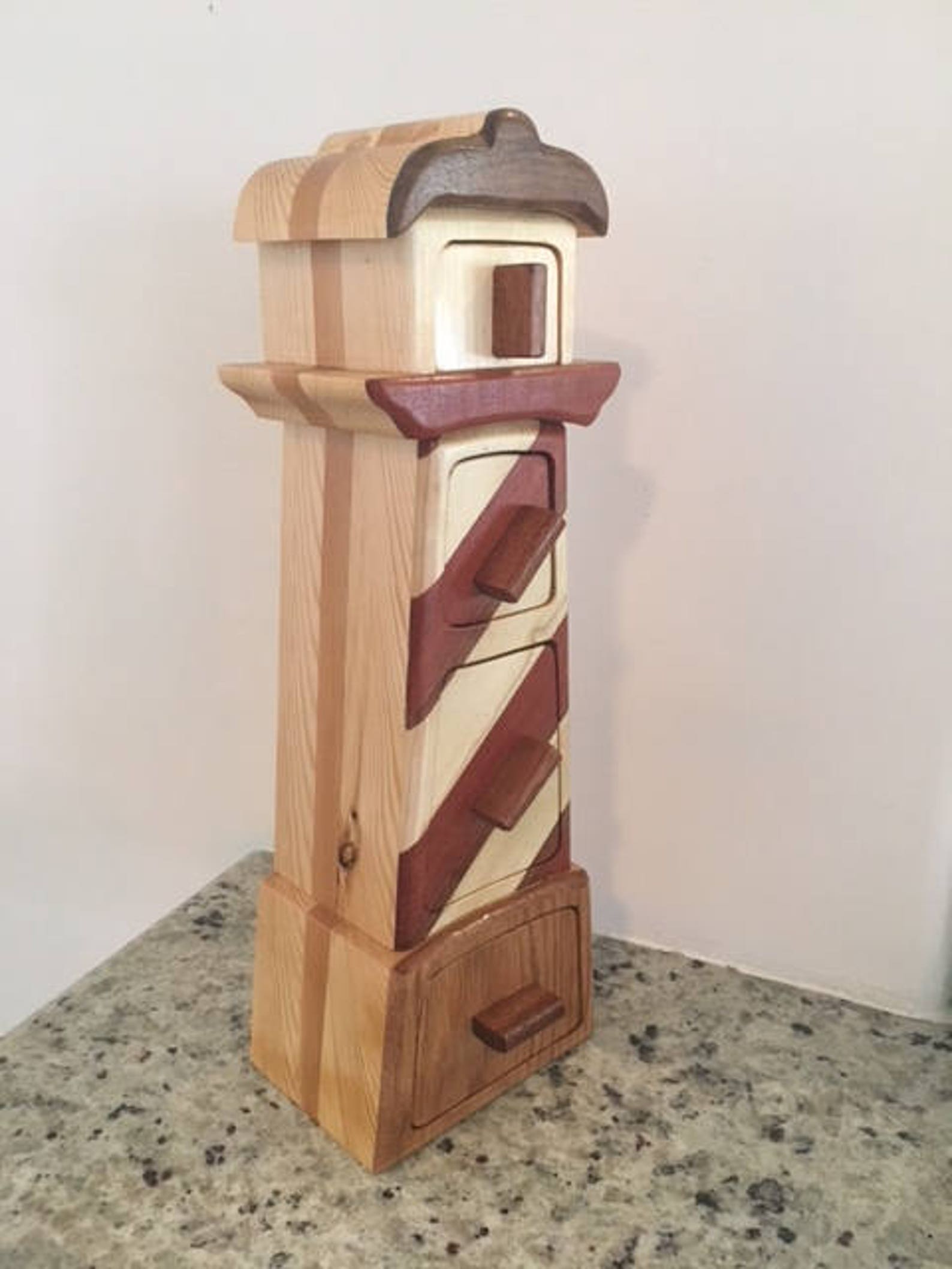Solid Wood Box W/drawers Lighthouse Jewelry Box Etsy