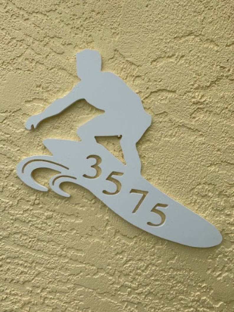Housewarming Gift Outdoor Decor Coastal Personalized Sign House Number Plaque Address Sign Custom Sign Address Plaque Surfer on Wave