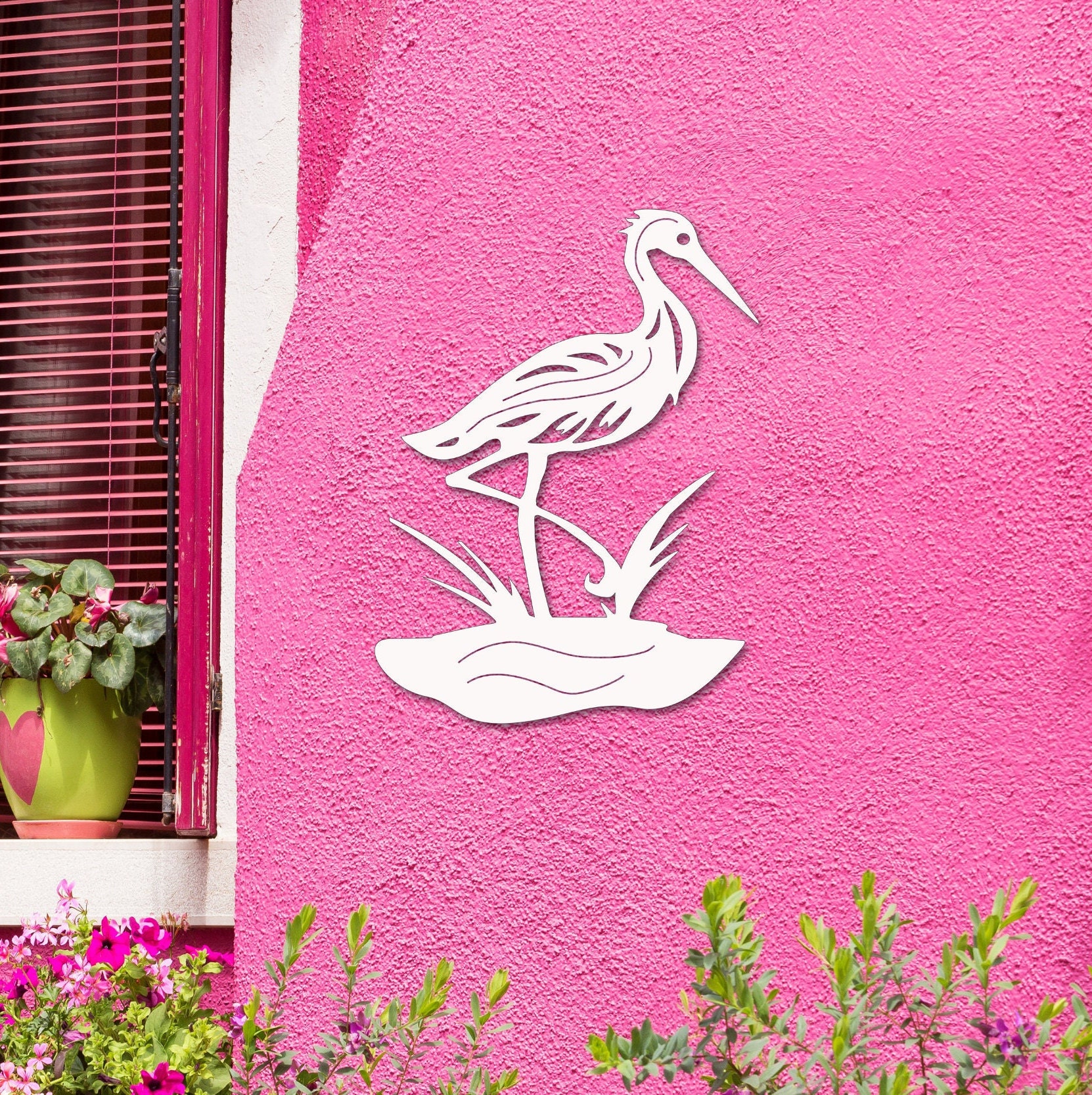 Wall Art Heron Tropical Outdoor Decor Housewarming Gift Etsy