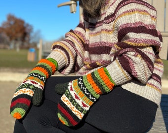 Hand Knitted Sherpa Wool Mittens: Fleece Lined, Made in Nepal