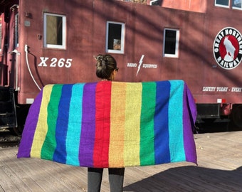 Himalayan yak wool shawl/wrap/scarf handmade in Nepal. Warm soft shawl/Meditation shawl/unique holiday gift. 75"X32" Rainbow shawl.