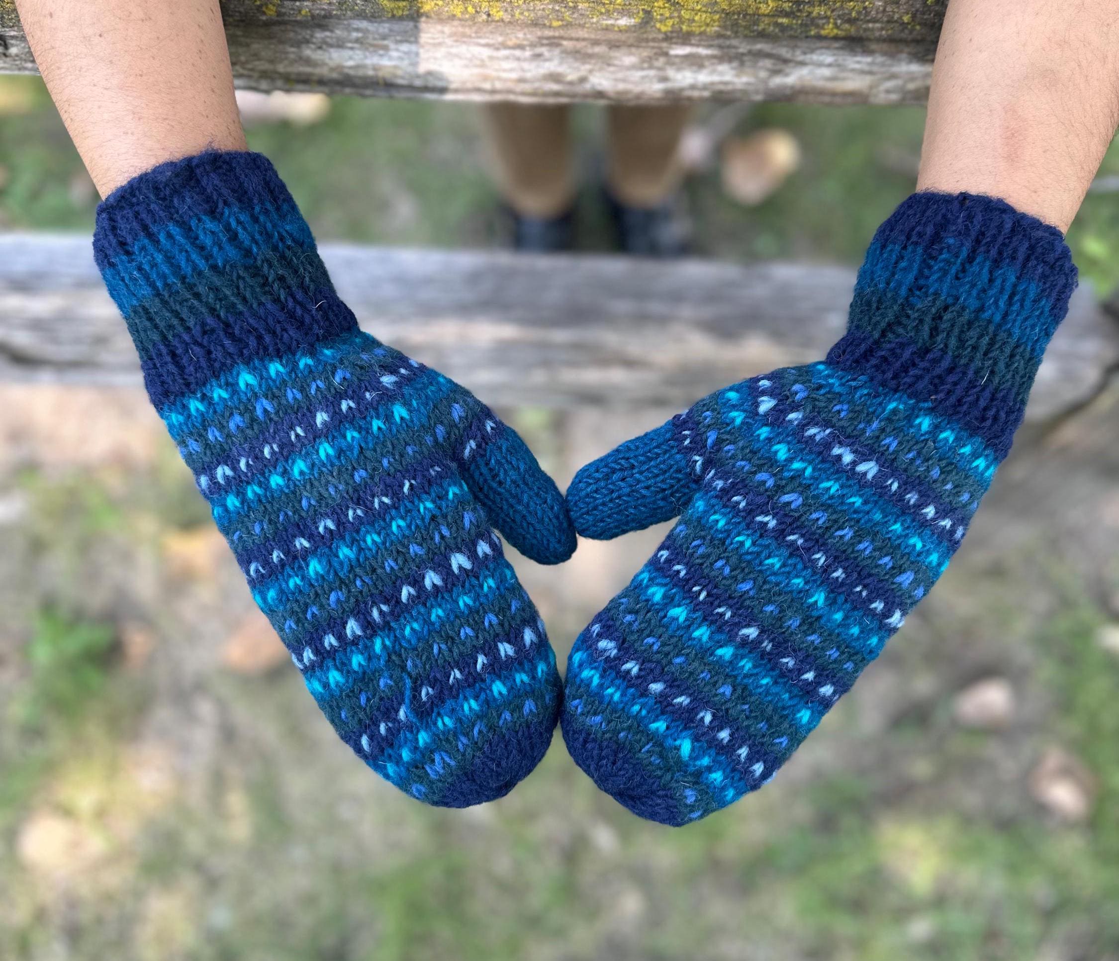 Hand Knitted Sherpa Wool Mittens: Fleece Lined, Made in Nepal