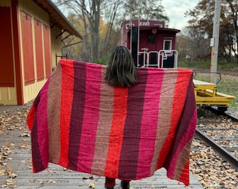Handmade Himalayan Yak Wool Blanket Shawl: Soft Travel Wrap (98"x45")
