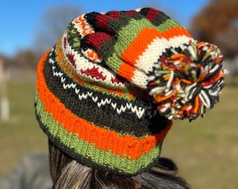 Himalayan sherpa wool hand knitted hat, fleece lining, warm wool hat, handmade in Nepal, 100% wool hat.