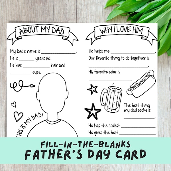 Father's Day Card | Fill in the Blanks | All About Dad | Kids' Activity Page from Craft + Boogie