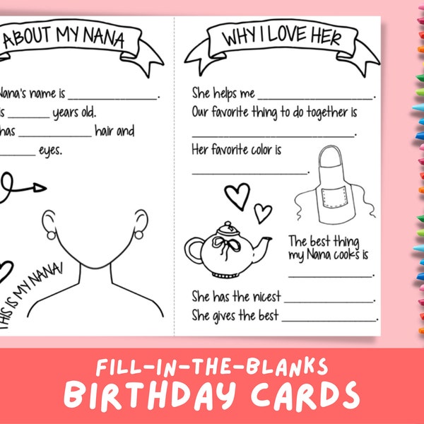 Birthday Card for Nana, Mimi, Grammy, Abuela + more! | Fill in the Blanks | All About Grandma | Kids' Activity Page and Gift