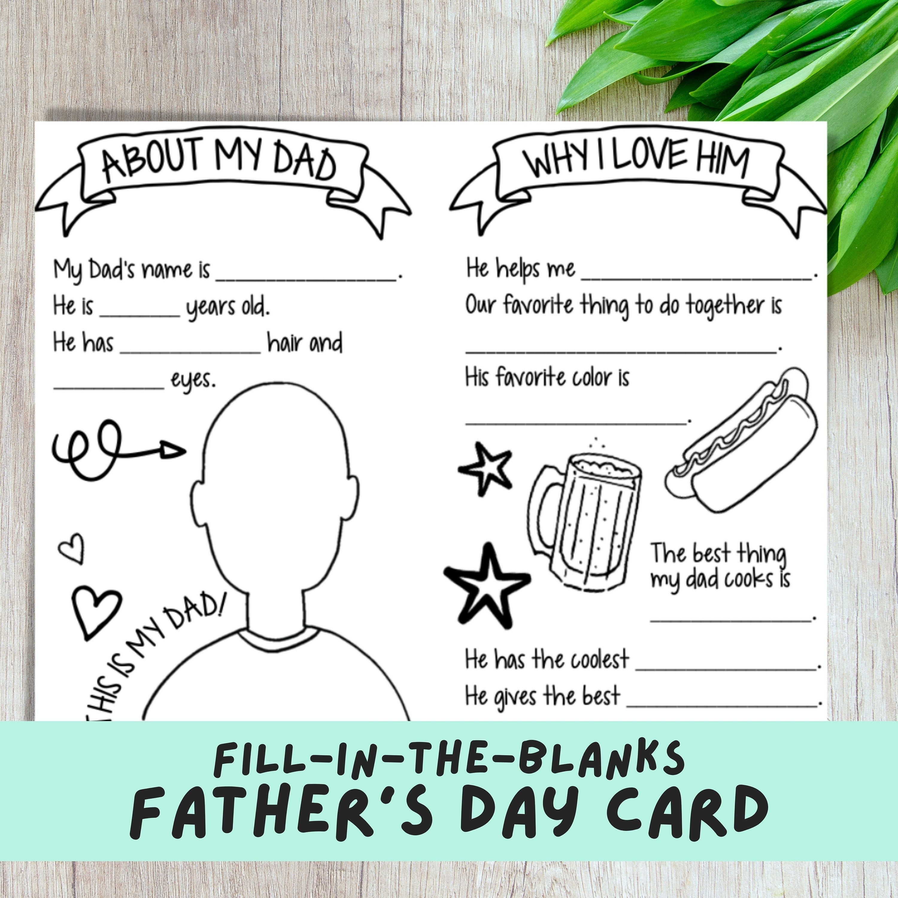 Father's Day Card Fill in the Blanks All About Dad Kids' Activity