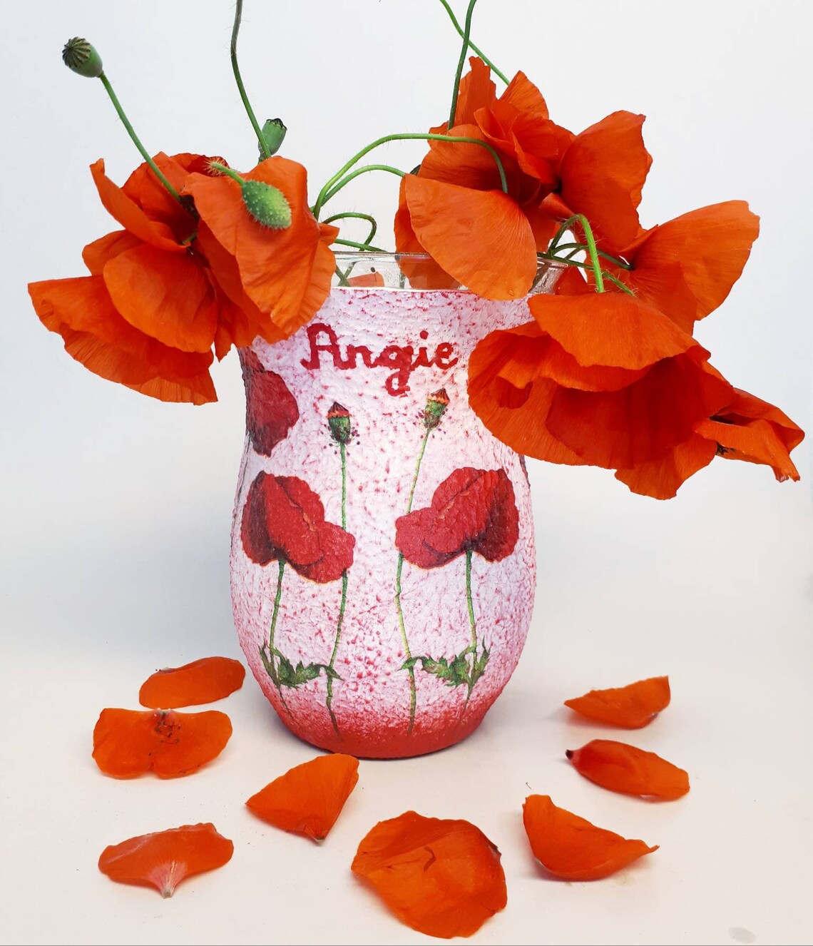 Red Poppy Vase Floral Kitchen Decor Decoupage Table Decor Etsy