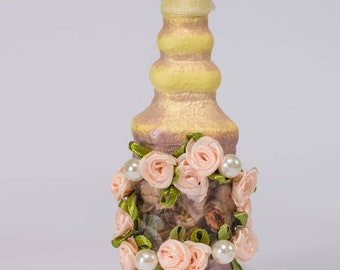 Rosegold perfume bottle handpainted with floral rose decoupage decor giftidea for valentine's day her wife friends mother decor homedecor