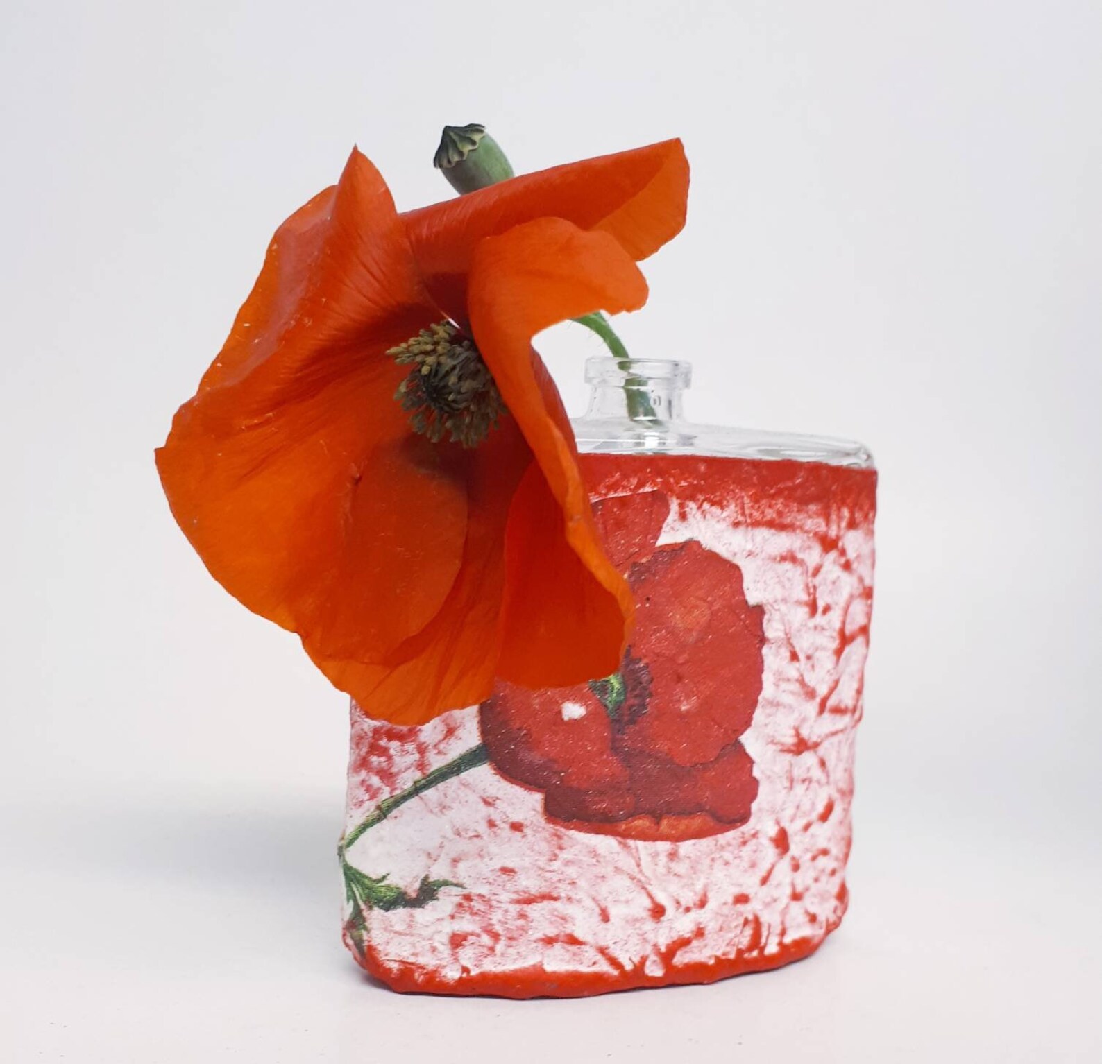 Red poppy vase floral red kitchen decor rustic decoupage