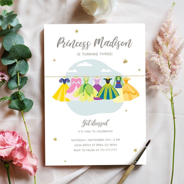 Editable Disney Princess Birthday Invitation Dress-Up Costume Party Invite Royal Birthday Girl Magical Party Template Evite INSTANT DOWNLOAD