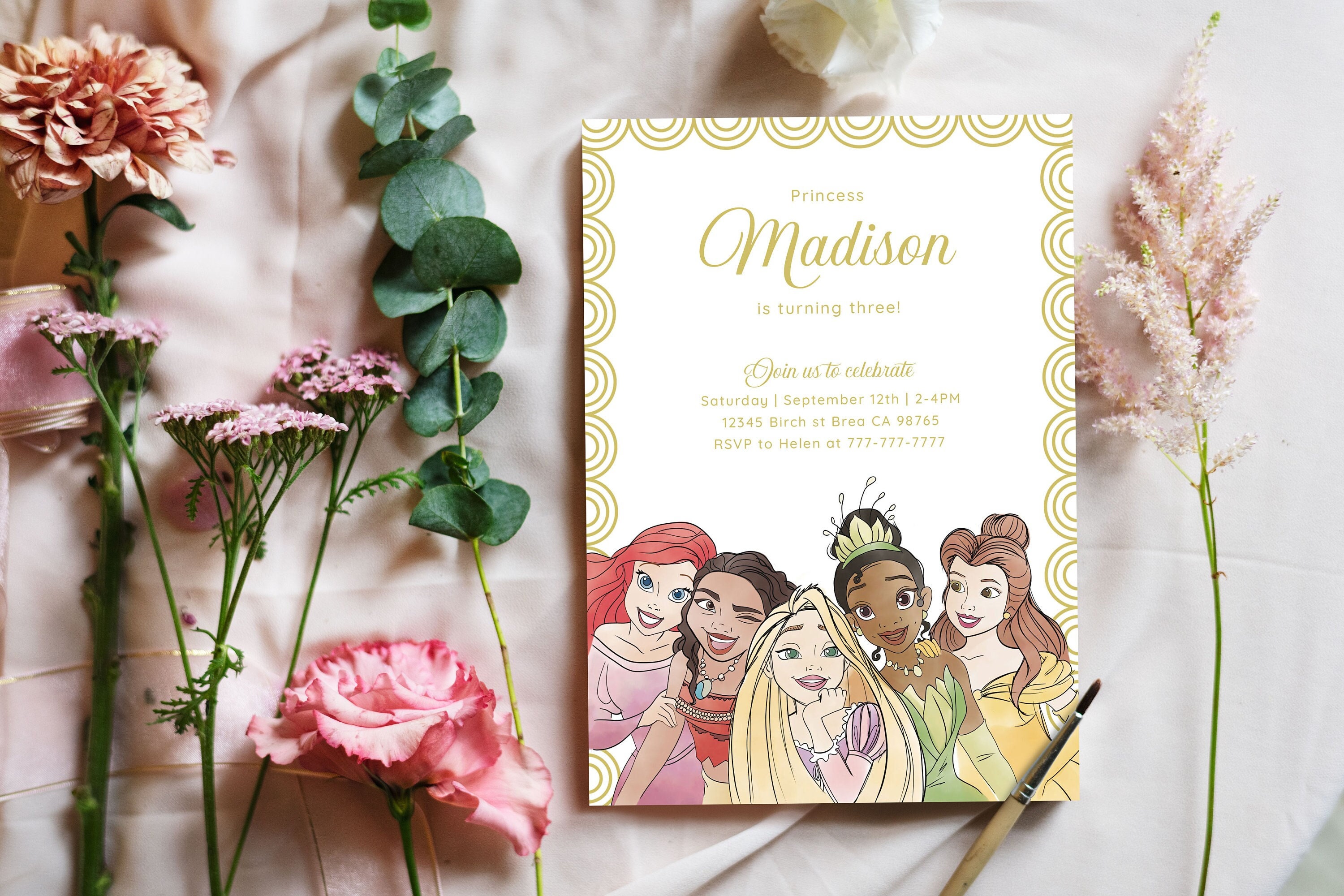Disney Princess Birthday Invitation 5x7 Personalized Party Invite