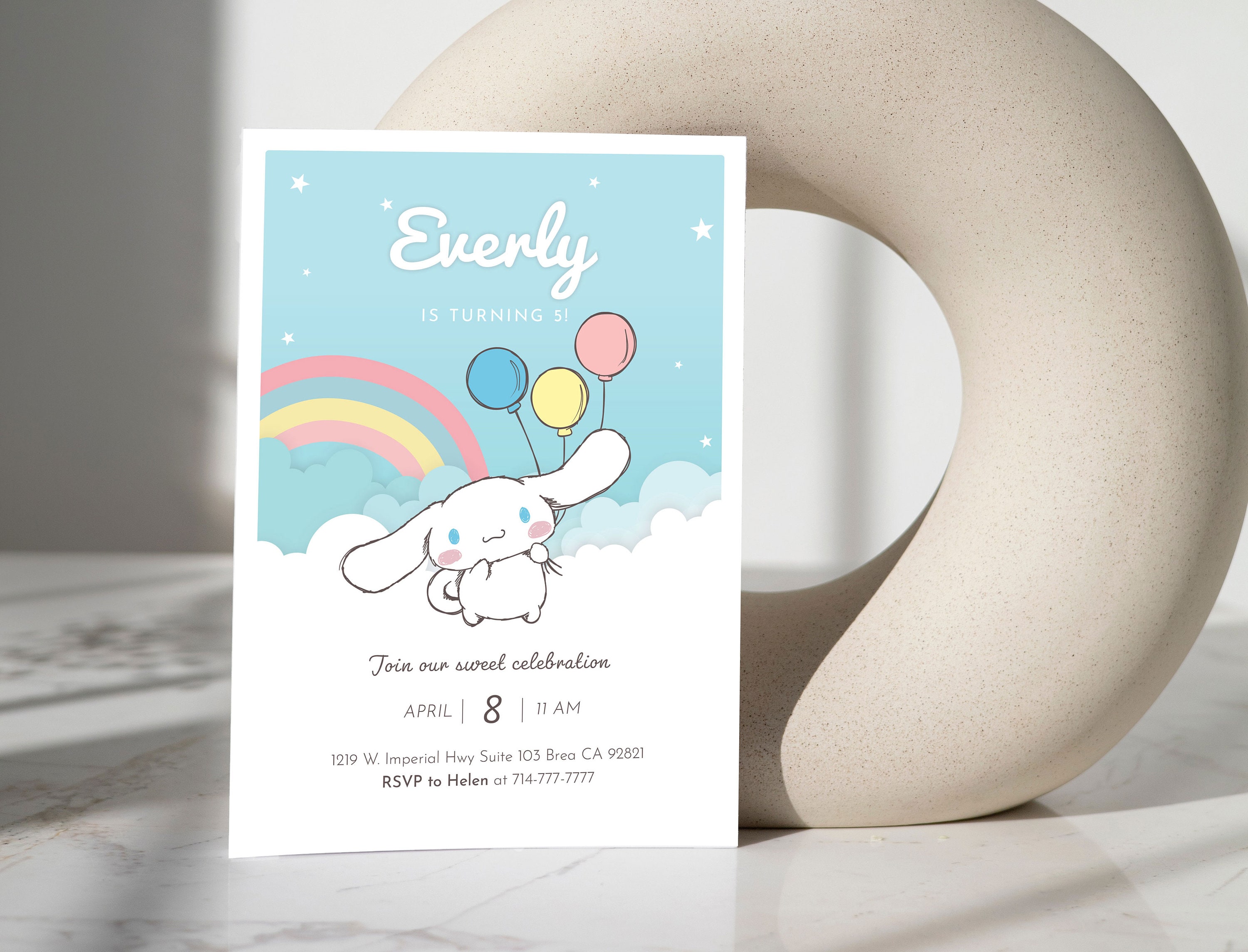 Cinnamo roll Character Birthday Party Invitation Personalized Cute cinnamo-roll-character-birthday-party-invitation-personalized-cute