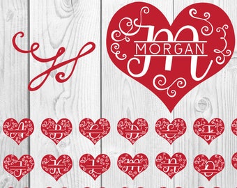 FREE SVG & PNG Link | Heart Monogram Cut Files, svg, png, dxf, eps | Commercial Use | circuit, cameo silhouette | Valentine Cut File