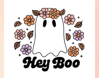 Floral Ghost SVG | Sheet Ghost SVG | Cute Retro Ghost svg | Spooky Season svg | Hey Boo SVG Cut File | Spooky Ghost Sublimation png Clipart