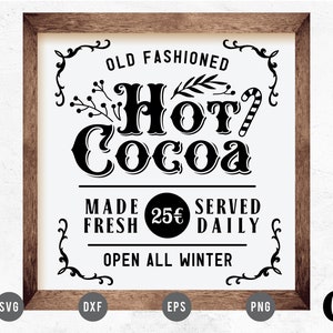 Vintage Weihnachten SVG | Weihnachts-Zeichen SVG | Heiße Kakao-Haltestelle SVG | Heiße Schokolade Station svg | Heißer Kakao svg | Cricut, Cameo Silhouette