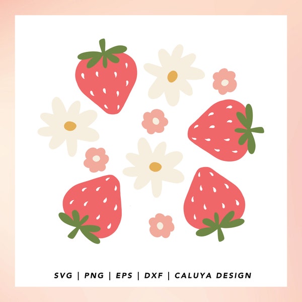Kawaii Strawberry SVG | Summer Fruits SVG | Retro Strawberry svg | Retro Flower svg | Aesthetic svg | Kawaii  svg Cricut, Cameo Silhouette