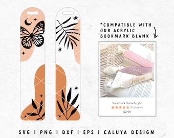 Bookmark SVG | Butterfly SVG | Botanical Bookmark SVG | Bookmark Template | Boho Element svg | Free svg for Cricut, Cameo Silhouette