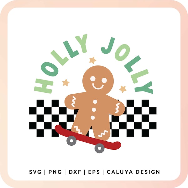 Cute Christmas SVG | Retro Boy Christmas SVG, Gingerbread Man Skateboard SVG, Holly Jolly svg, Boy Holiday t-shirt png Sublimation Design