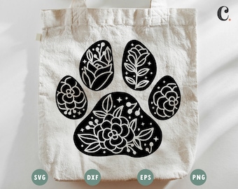 Paw Print SVG | Dog Mom SVG | Rose SVG | Floral Dog Paw svg | Fur Mom svg | Dog Mama svg | Dog owner svg Cut File Cricut, Cameo Silhouette