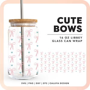 Cute Coquette Bow SVG | 16oz Libbey Can Wrap SVG | Girly Bow Beer Can Glass SVG | Simple Bow Cup Wrap svg | Ribbon Glass Cup Sublimation png