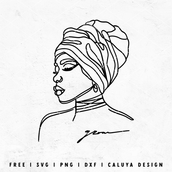 Line Art Woman SVG | Black Woman SVG | Hair with Turban SVG | Boho Woman Line Art svg | Goddess svg | Free svg for Cricut, Cameo Silhouette