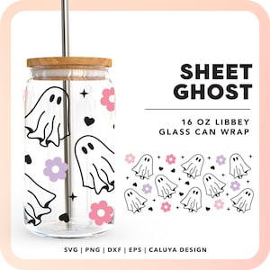 Cute Ghost SVG | Sheet Ghost SVG, Retro Halloween SVG, Ghost Libbey Can Wrap svg, Glass Can Wrap, 16oz Beer Can Glass svg, Sublimation file