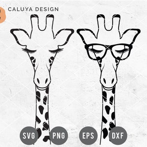May include: Two black and white line drawings of giraffes with eyelashes. One giraffe is wearing glasses. The text "CALUYA DESIGN" is at the top of the image.