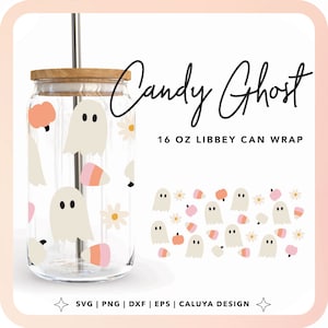 Cute Halloween Ghost 16oz Libbey Can Wrap SVG | Candy Corn Glass Can svg | Cute Ghost svg, Beer Can Glass svg, Cute Pumpkin Sublimation png