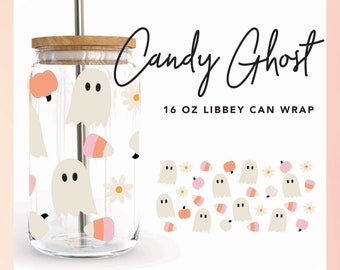 Cute Halloween Ghost 16oz Libbey Can Wrap SVG | Candy Corn Glass Can svg | Cute Ghost svg, Beer Can Glass svg, Cute Pumpkin Sublimation png