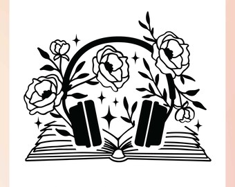 Audiobook Lover SVG | Book Sticker SVG | Book Lover SVG | Floral Book svg | Book with Flower svg | Headphone svg, svg for audiobook listener