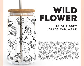 Wildflower Cup Wrap SVG | 16oz Libbey Can Cup Wrap SVG | Hand Drawn Flower SVG | Floral Cup Wrap svg | Beer Can Glass svg, Beginner Friendly