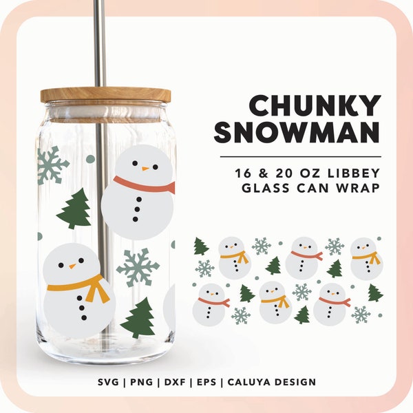 Cute Snowman 16oz Libbey Can Wrap svg | Winter Beer Glass Full Wrap svg | Christmas Cup Wrap svg, Sublimation png, Kids Holiday Gift svg