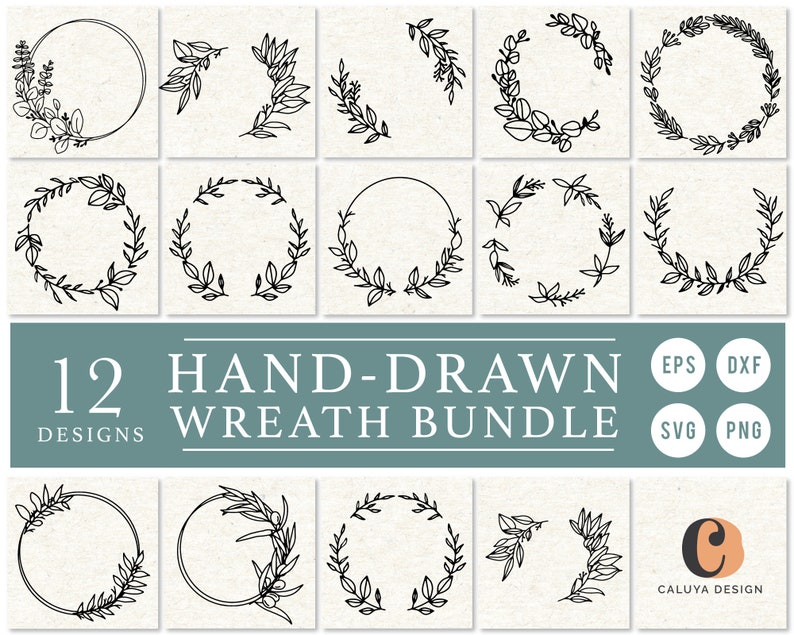 Download Hand Drawn Wreath Bundle For Cricut Cameo Silhouette Wreath Etsy