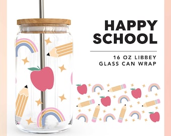 16oz School Teacher Libbey Can Wrap SVG | Back To School SVG | Teacher Appreciation Glass Can Wrap svg | School Cup Sublimation png design
