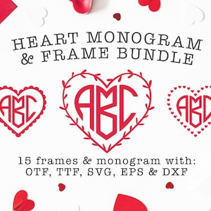 Arquivo de corte SVG do monograma em forma de coração | Fonte do monograma dos namorados | Arquivo vetorial de monograma de casamento | Monograma para silhueta Cricut e Cameo