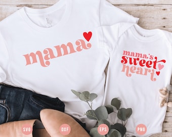 VALENTINE SVG cut File | Mommy and Me svg matching shirt cut file, Mama's Sweetheart svg, Glowforge Valentine's Design, Sublimation Design