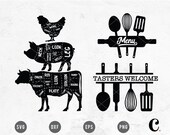 Kitchen Towel SVG | Kitchen Monogram SVG |  Farm Animal SVG | Farmhouse Sign svg | Cow Kitchen Sign svg | Cut File for Cricut | dxf, png