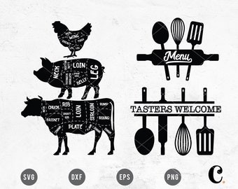 Kitchen Towel SVG | Kitchen Monogram SVG |  Farm Animal SVG | Farmhouse Sign svg | Cow Kitchen Sign svg | Cut File for Cricut | dxf, png