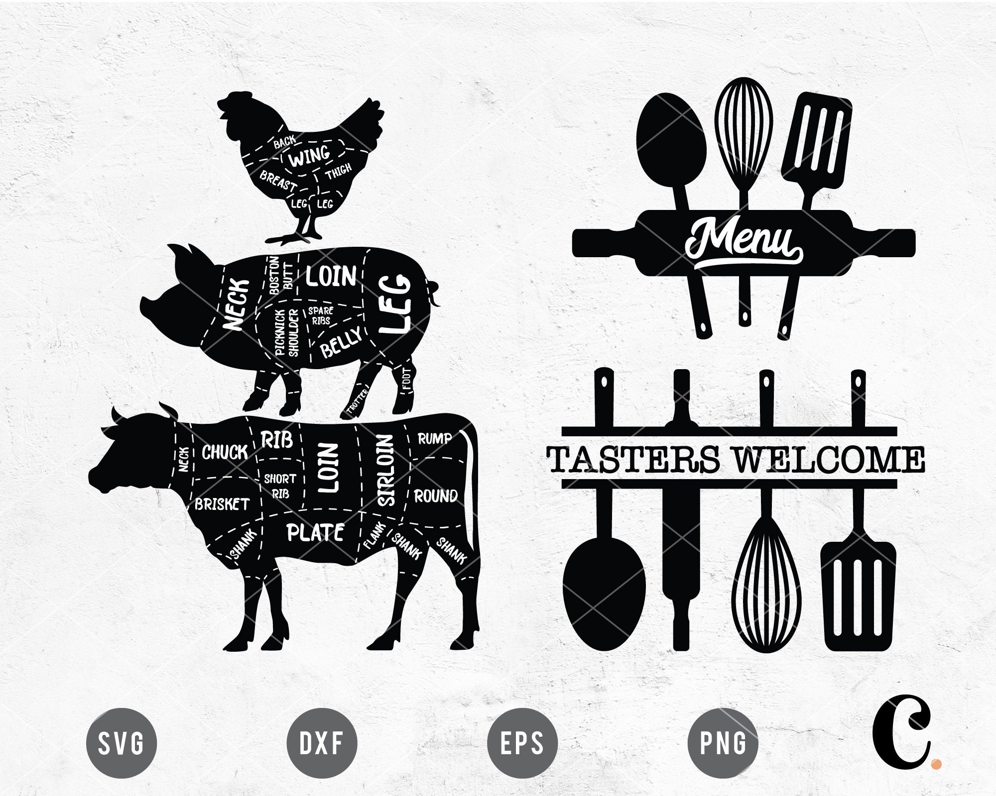 Kitchen Towel SVG Kitchen Monogram SVG Farm Animal SVG Etsy